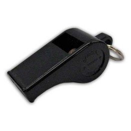 SILBATO MA. Silbato de PVC color negro con bola de corcho en el interior. Lleva argolla para poner en el cordón.