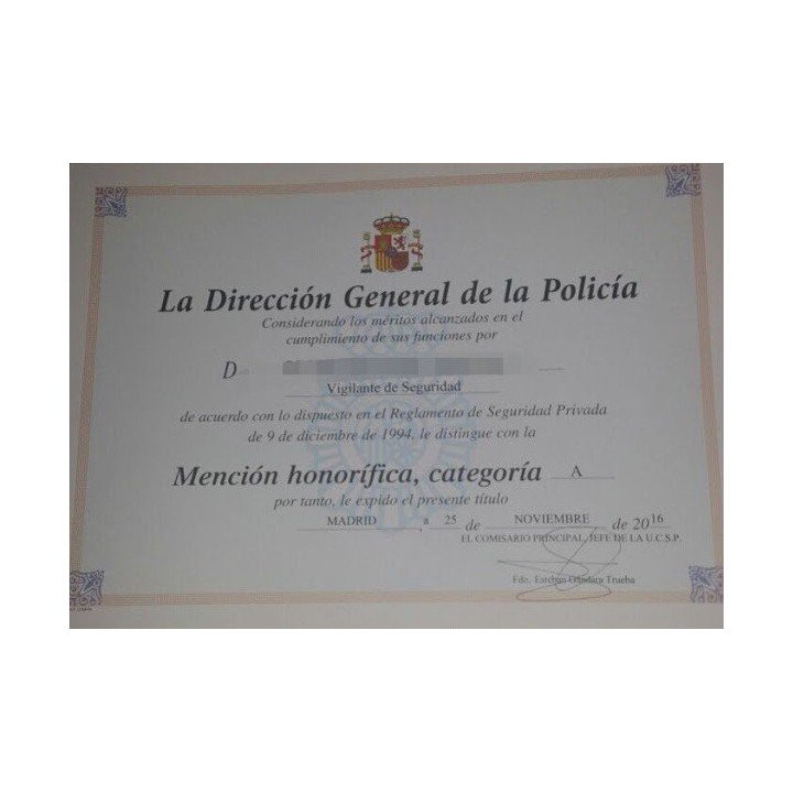 PASADOR VIGILANTE MENCIÓN HONORÍFICA CATEGORÍA A