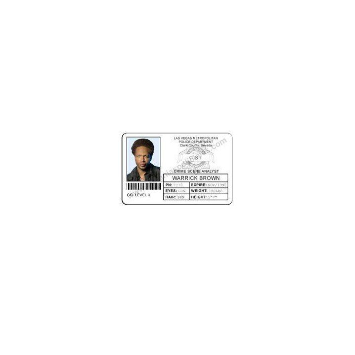 CREDENCIAL CSI LAS VEGAS AGENTE WARRICK BROWN