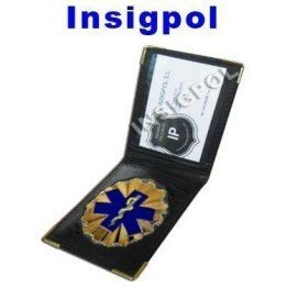 SPANISH EMS EMERGENCY TECHNICIAN BADGE  LEATHER SIMPLE CASE