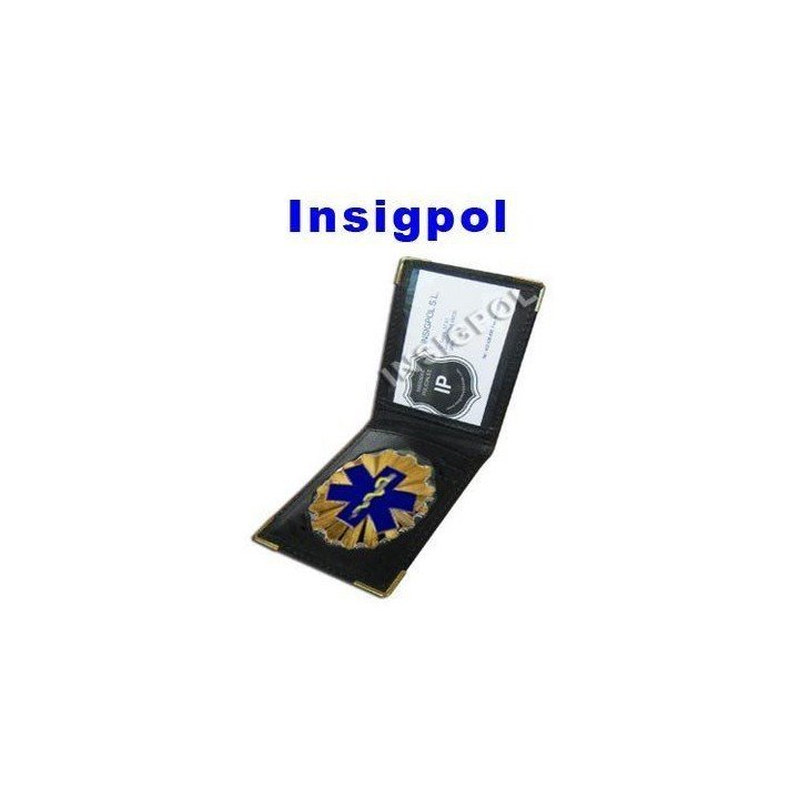 SPANISH EMS EMERGENCY TECHNICIAN BADGE  LEATHER SIMPLE CASE