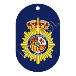 CHAPA IDENTIFICACIÓN CUERPO NACIONAL DE POLICÍA II. Medida: 5x3 cms. Incluye la cadena. Fabricada en aluminio inoxidable.